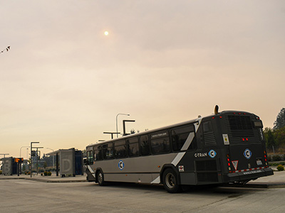 C-TRAN bus under smoky sky